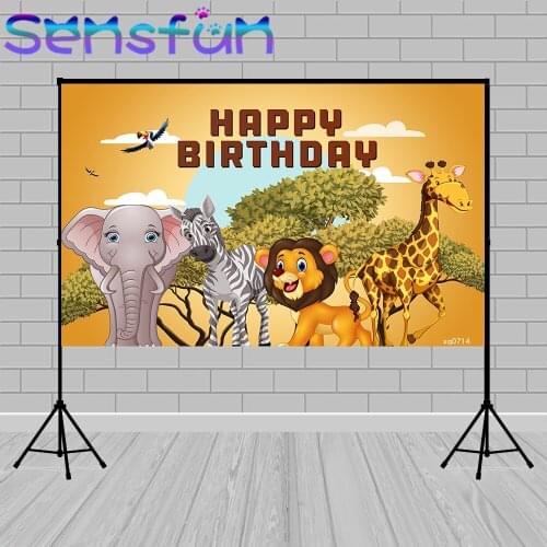 Cartoon Animals Baby Shower 1st Birthday Backdrop For Boys Forest Jungle Party Safari Elephant Lion Backgrounds For Photo Studio