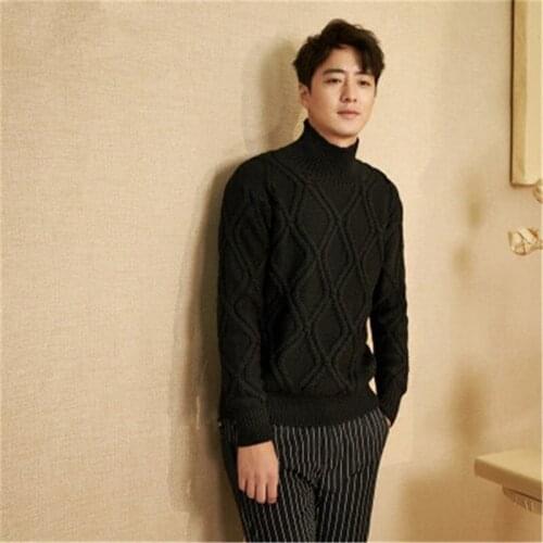 100% hand made pure wool turtleneck knit men korean style solid H-straight slim thick pullover sweater one&over size