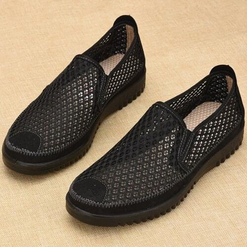 Mens Flat Holes Net Hollow Out Breathable Loafers Slip-On Mesh Summer Casual Shoes Sandals Beach 5Colors EU38-47 Plus Size C491