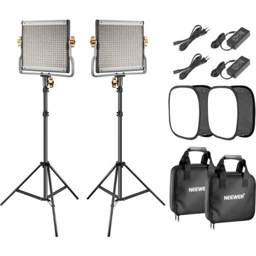 Neewer 2-Pack 480 LED Video Light Lighting Kit: Dimmable Bi-color LED Panel (CRI 96+), 6.5 feet Light Stand and Softbox Diffuser