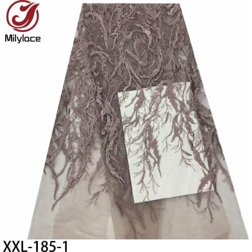 Latest French Lace Fabric African Embroidery Tulle Net Lace Fabric with Beads for Women Dress XXL-185