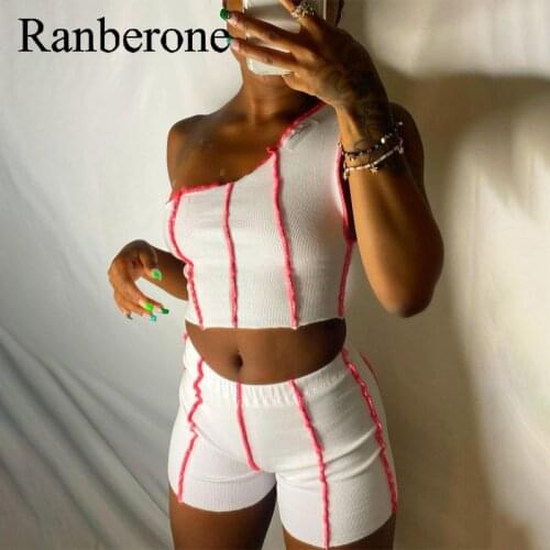 One Shoulder Vest + Shorts 2 Piece Set Women Fashion Casual Suit Sport Fitness Quick Dry Womens Tracksuit 2021 Sport Suits