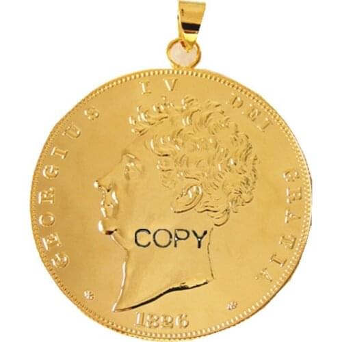 P(05)Coin Pendant UK 1826 Coin 5 Pounds Gold Plated Fashion Jewelry(diameter:38mm)