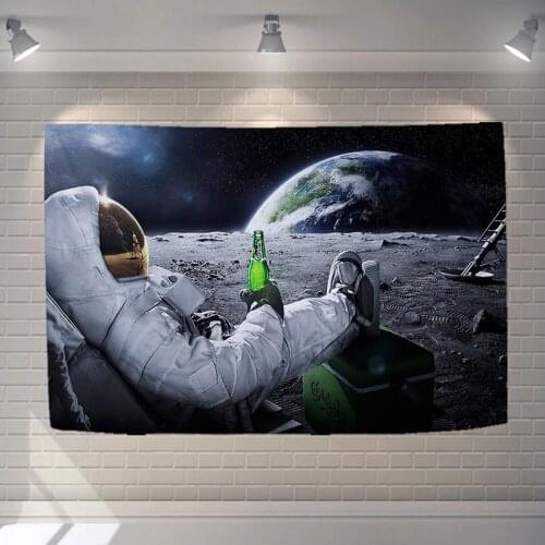 Modern Beers Outer Space Earth Astronauts Moon Watercolor Poster And Prints Canvas Painting Art Wall Picture For Living Room