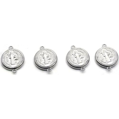QIGO Religious DIY Jewelry Metal Vintage Saint Benedict Bracelet Connectors Accessories 10pcs/lot