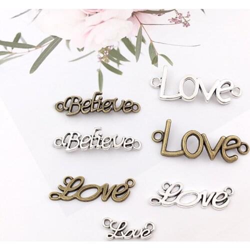 20Pcs Love Believe Charms Connectors DIY Jewelry Making Alloy Findings Accessory For Necklaces Earrings