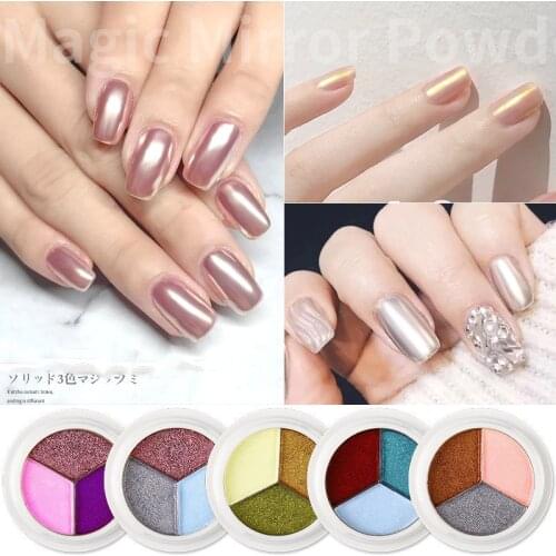 Mixed 3 Colors Mirror Nail Powder Glitter Dust for Metal Effect Chrome Nail Art Solid Powder Pigment Nail Art Decorations Powder