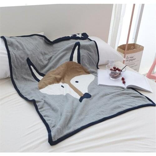 Hap-deer Jacquard design double knitted blankets for bed throw blanket for baby adults,cutey animal fox rabbit 90*130
