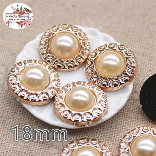 12/18mm round pearl plastic flatback golden color button decoration craft scrapbook accessories
