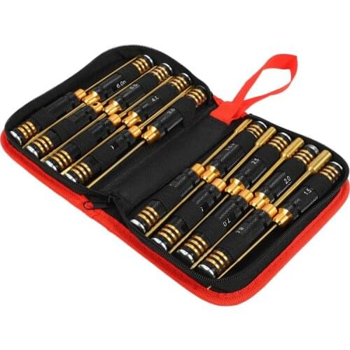 16Pcs Hex Phillips Screw Nut Flat Hexagonal Screwdriver Set with Bag Black Round Hand Shank for RC Model Mini Hand Tool