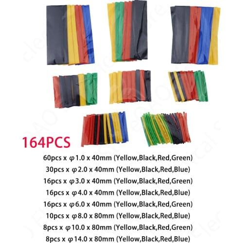 164pcs 328pcs 530pcs 127pcs/Bag Heat Shrink Tube Kit Shrinking Assorted Polyolefin Insulation Sleeving Wire Cable 8 Sizes 2:1