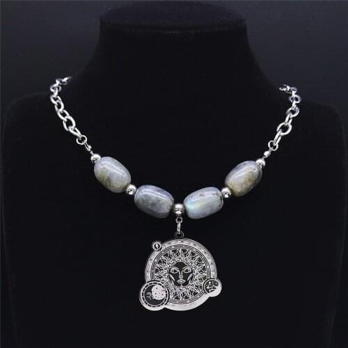 2021 Natural Flash Stone Stainless Steel Beads Charm Necklaces Women Silver Color Necklace Jewelry Pierre Naturelle N2221S02