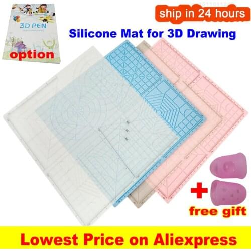 3D Pen Silicone Mat Pad Base Graphic Printing Template Multipurpose Soft Drawing Stencils Copy Board with 2 Finger Caps Books