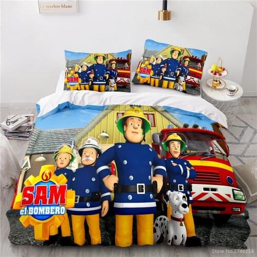 3D Cartoon Printed Fireman Firefighter Sam Bedding Set Bombero Quilt Cover & Pillowcase Set Duvet Cover Set Bedclothes for Home