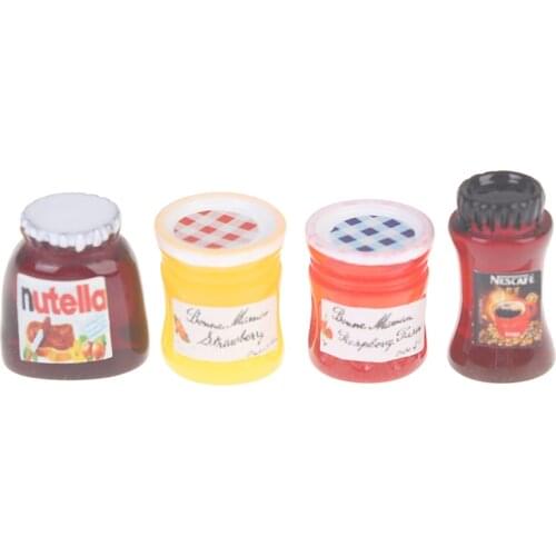 4pcs/set Jar Ketchup Sauce Jam Salad Mini Coffee Kitchen Accessories for 1:12 Dollhouse Miniature Dinner House