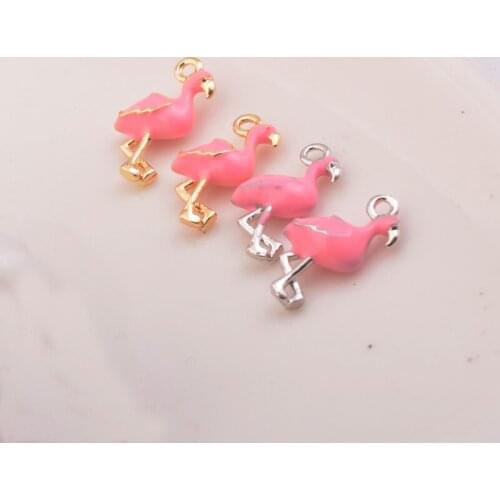 4pcs 8*16MM High Quality Flamingo Charms Enamel Gold and Silver Plated Animal Copper Pndants Diy Jewelry Making