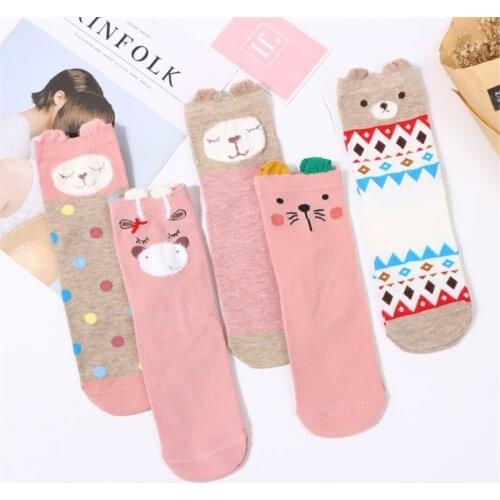 5 Pairs/Lot Cotton Women Socks Female Casual Boat 3D Pack Cartoon Harajuku Cat Cute Animals Invisiable Funny Girl Ankle Sock Set