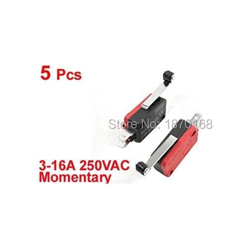 5Pcs V-166-1C25 3-16A 250VAC Limit Switch mikro, Engsel panjang lengan Roller SPDT Snap tindakan rumah banyak