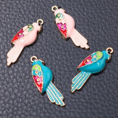8pcs Cute Enamel Parrot Pendants Popular Bracelet Earrings Metal Accessories DIY Charms Jewelry Crafts Findings 29*9mm P520