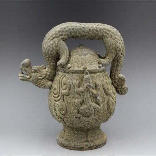 #9Antique Rare Old Chinese porcelain teapot,Backflow pot,carved Dragon, Home Decorations / ollection & adornment, Free shipping