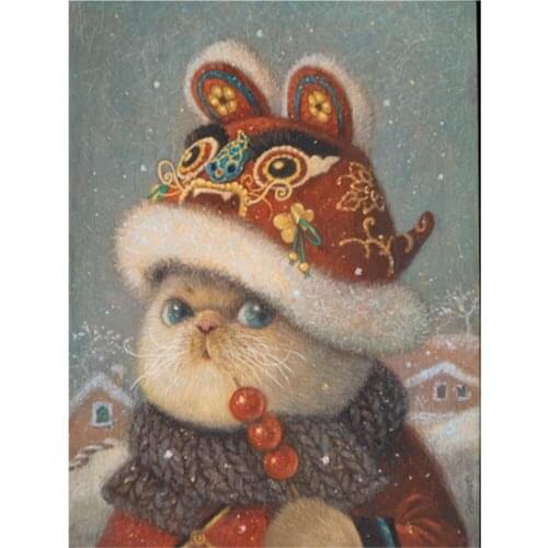 Festive Cat Diamond Painting Cute Animal Cross Stitch 5D Diamond Embroidered Animal Mosaic Rhinestone Photo Albums Decoration