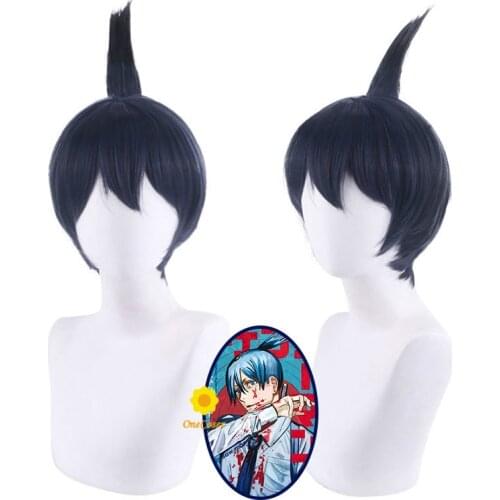Anime Chainsaw Man Hayakawa Aki Cosplay Dark Black Blue Wig Heat-resistant Fiber Hair + Wig Cap Halloween Party Role Play Men