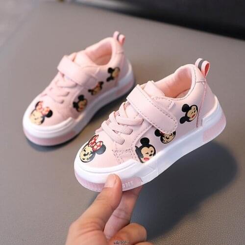 Disney Mickey Mouse Kids Shoes Baby Girls Toddler Shoes Fashion Brand White PU Casual Light Soft Sport Running Childrens Boots