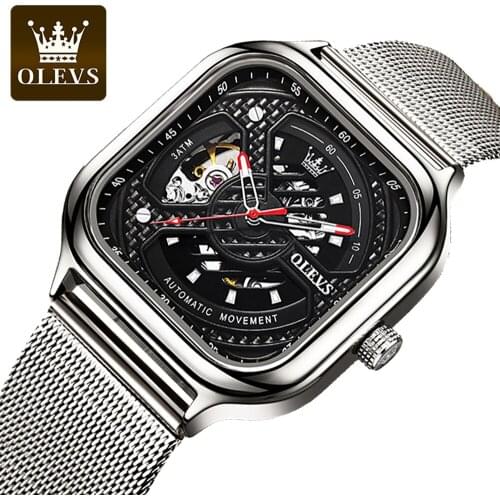 OLEVS Mechanical watches Sports Men Watch Top Brand Luxury Famous Dress Fashion Watches Hollow square watch Men 6634 Para Hombre