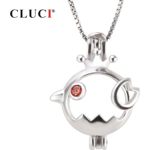 CLUCI 925 Sterling Silver Charms Pendant Jewelry for Women Silver 925 Chicken Shaped Women Zircon Pendant Pearl Locket SC295SB