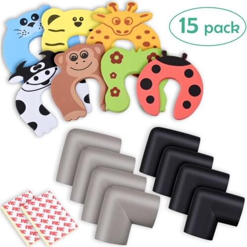 15pcs/lot include 7pc Door stopper Doorknob Wall Protection Shockproof 8pc Kids Baby Safety Table Corner Furniture Protector