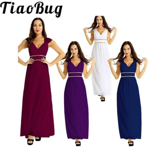 Elegant Women Bridesmaid Dresses 2020 Women Fahion Deep V-neck Sleeveless Long Chiffon Wedding Party Formal Occasion Gowns Dress