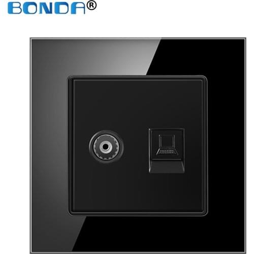 Internet Tel Outlet Wall Home Socket RJ45/RJ11/TV Eu Standard Tempered Glass Panel Weak Current Signal Connection Kid Protective