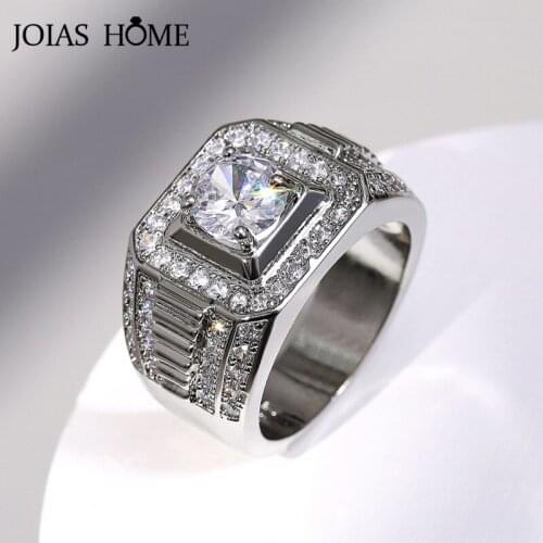 JoiasHome Silver 925 Jewelry Luxury Ring for Men Geometry Gemstones AAA Zircon Mens Wedding Jewelry Size6-10 Gift Wholesale