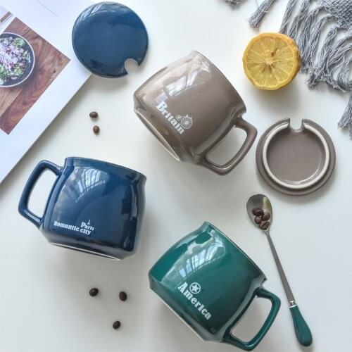 Ceramic Cup with Lid Spoon Personality Trend Creative Men and Women Drinking Household Tea Coffee Mug Set Cups Mugs