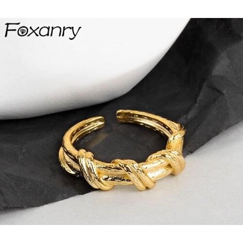 Foxanry 925 Sterling Silver Rings for Women New Trend Elegant Vintage Couples Creative Twining Design Adjustable Jewelry Gifts