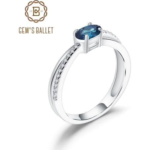 GEMS BALLET 0.57Ct Natural Oval London Blue Topaz Rings for Women Real 925 Sterling Silver Classic Birthstone Ring Fine Jewelry