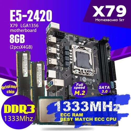 Atermiter X79 1356 Motherboard Set With Xeon LGA 1356 E5 2420 C2 Cpu 2pcs x 4GB = 8GB 1333MHz DDR3 ECC REG Memory Ram PC3 10600
