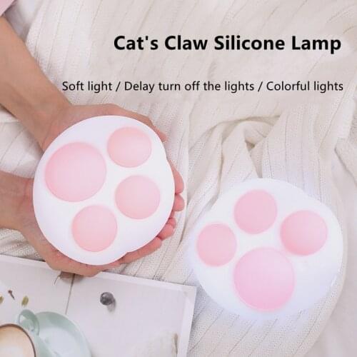 Creative Cartoon Cute Cat Paw Light Usb Rechargeable Colorful Silicone Night Light Bedroom Bedside Sleeping Led Pat Sensor Lamp