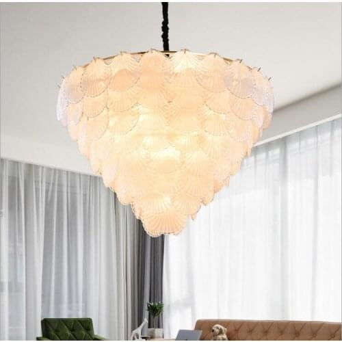 Creative postmodern light luxury frosted glass living room lamp creative scallop chandelier designer duplex villa chandelier