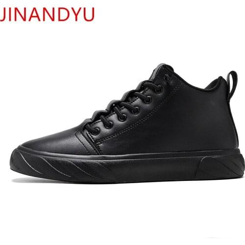 Black Leather Shoes Men Hightop Sneakers Mens Leather Boot Sneaker Waterproof Comfortable Fashion Casual Man Shoes Sneakers