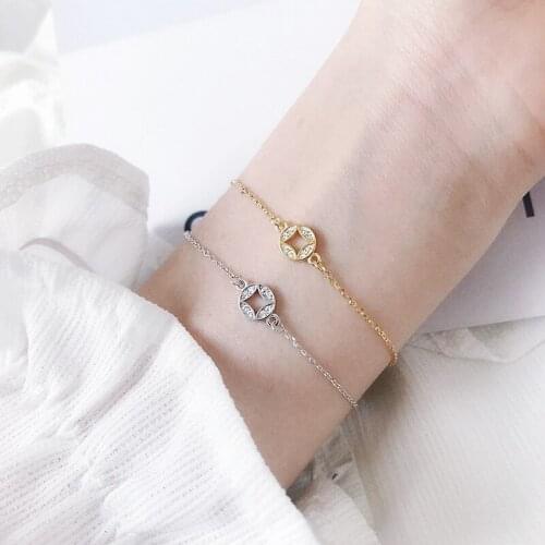 Round Gold/Silver Korean 925 Sterling Silver Bracelet for Women Cubic Zirconia Minimalist Thin Bracelet Trendy Jewelry YBR166