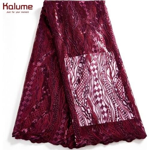 Kalume African Tissue Lace Fabric 2021 Sequins Nigerian Tulle Lace Fabric High Quality French Net Lace 5 Yards For Dress F2529