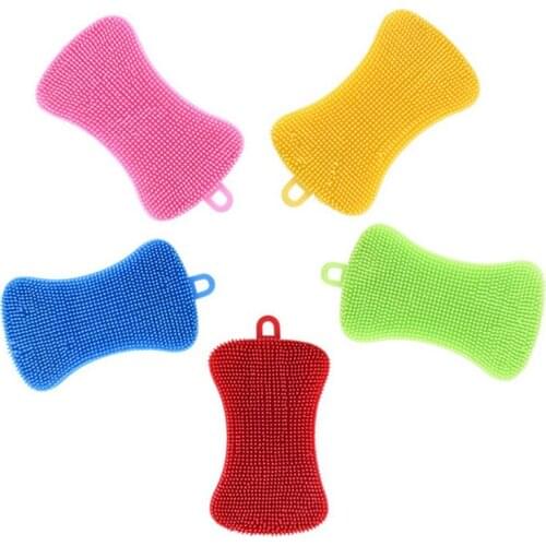 Kitchen Cleaning Brush Silicone Dishwashing Brush Fruit Vegetable Dish Washing Cleaning Brushes Pot Pan Sponge Scrubber