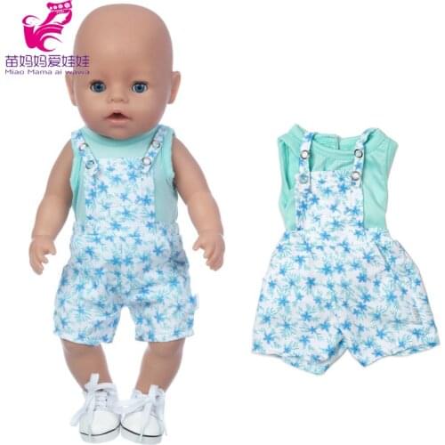 Doll Summer Clothes Flower Shirt Overalls Pants For 17 Inch Reborn Baby Doll Outwear Baby Girl Gifts
