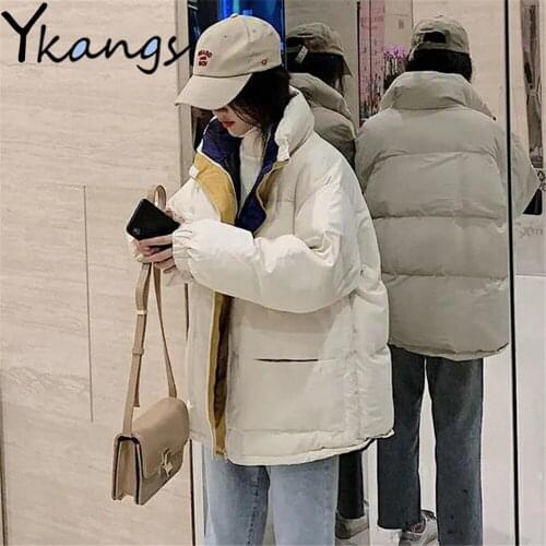 Oversized Down Cotton-Padded Jacket Harajuku 2021 Winter Student Warm Zipper Coat Korean Trend Simple Solid Loose WomenS Parka