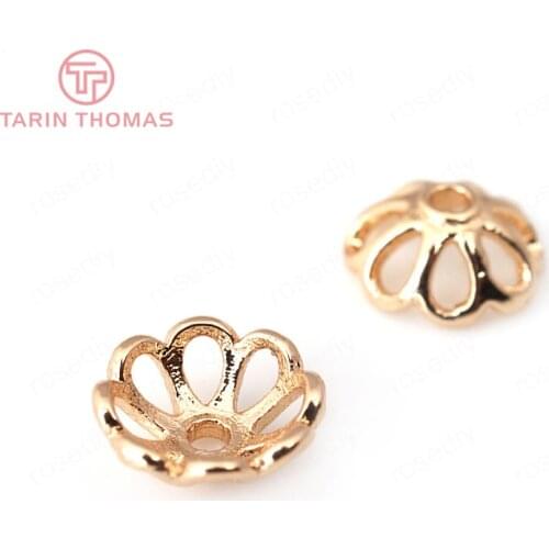 10PCS 8MM 10MM 24K Champagne Gold Color Plated Brass Flower Beads Caps High Quality Diy Jewelry Accessories
