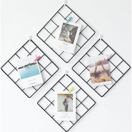 Los Fick Multi-Function Iron Frame Mesh Grid Panel Decor Photo Wall Art Display Organizer Decorative Shelves For Photos Flowers