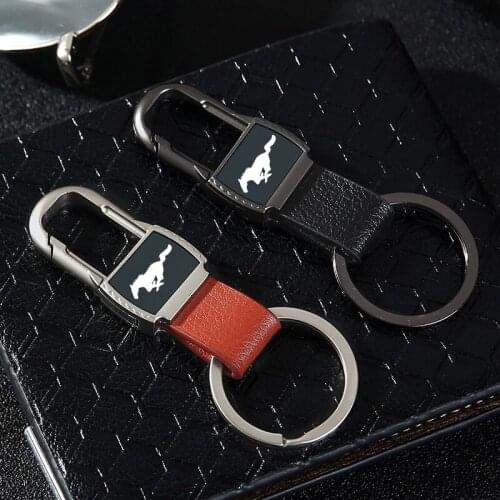 Fashion Creative metal leather custom keychain Waist Hanging KeyChain Gift Key Ring jewelry For Ford mustang Car Accessories