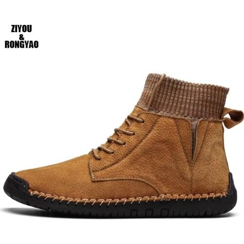2020 New Winter Warm Men Non-Slip Man Ankle Boots Genuine leather Shoes Plush Autumn Boots Big Size High Quality Desert boots
