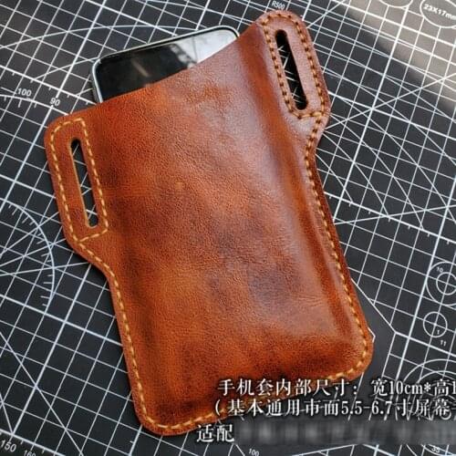 EDC Concealed Personal Mobile Phone Cover Leather Vegetable Tanned Leather Hand Made Pocket Wallet EDC Tools Small Waist Bag
